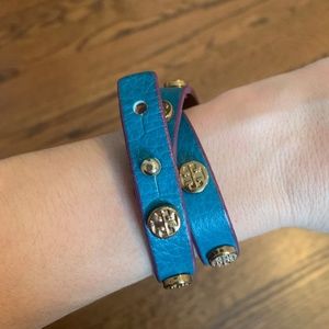 Tory Burch Turquoise Leather Wrap Bracelet
